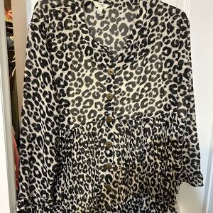 Terra & Sky Leopard Print Button-Down Top